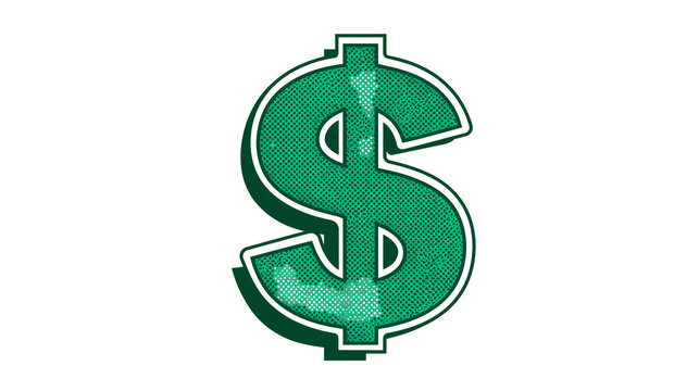 Green dollar sign with halftone texture, vector illustration, isolated on transparent background