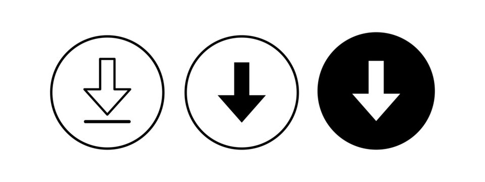 Set of download icons, vector illustration different styles of arrow pointing down signs
