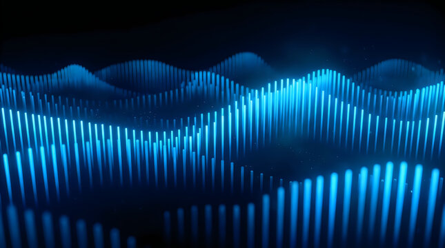 Abstract technology concept with glowing blue light waves forming a digital