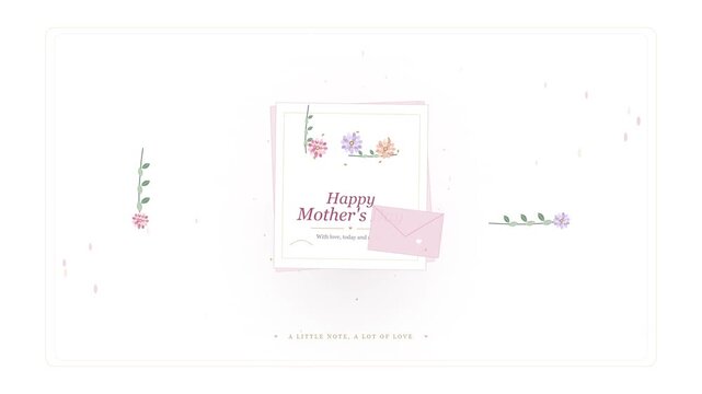 Elegant Floral Greeting Card Design Featuring A Delicate Gift Box And A Small Pink Envelope For Celebrating Mothers Day With Soft Pastel Aesthetic