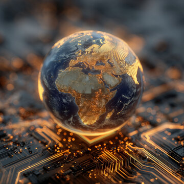 digital globe on circuit board