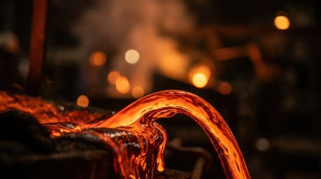 Parametric translucent Molten metal glow abstract macro with fluid iridescent curves and soft architectural reflections
