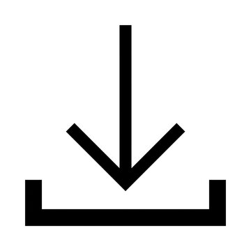 Black linear download icon on white background