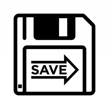 Black save floppy disk icon with arrow