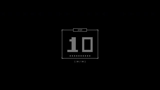 Versatile animated retro 8-bit pixel HUD counter counting 1 to 10 with customizable badge labels for top 10 lists, steps, and countdowns in 4K transparent background.