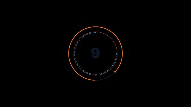 Concentric triple ring radial counter motion graphic counting from 1 to 10 with animated orbit arcs.
