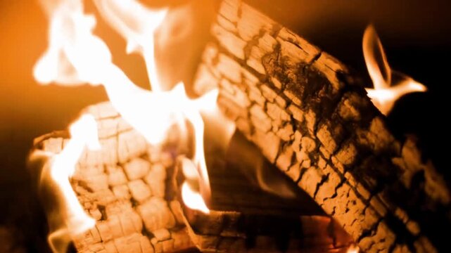 Cozy Wood Fire Burning in a Fireplace Close up