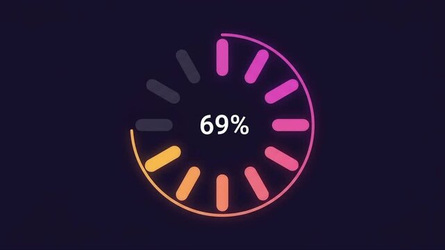 Circular percentage loading progress bar with gradient glow on dark background a digital indicator displaying in a design