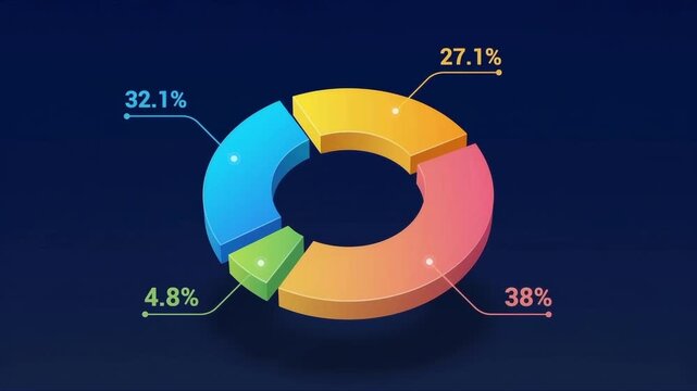 Isometric colorful circular diagram infographic spinning against dark blue background chart circle ring segment slice