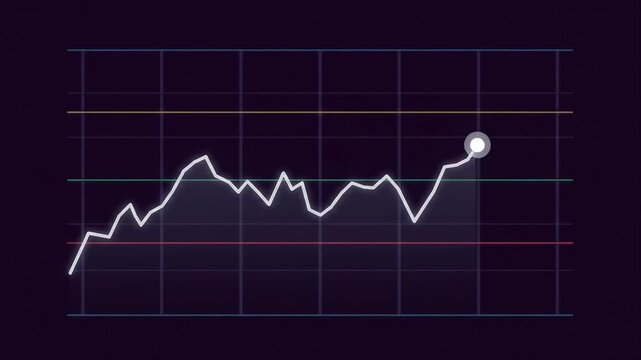 Line chart showing upward progress on dark grid background a minimalist white graph with a circular endpoint ascending across