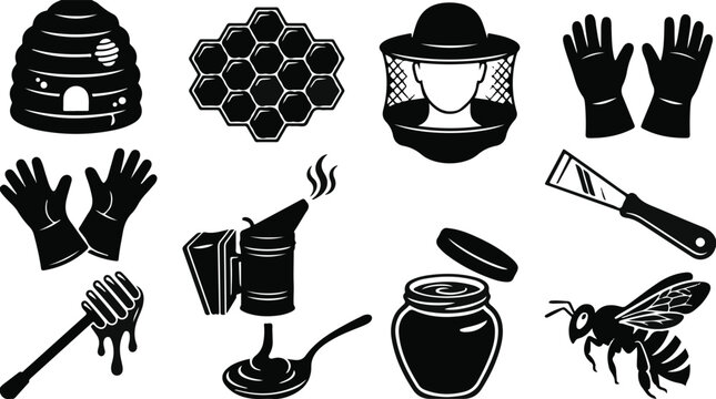 Beekeeping activity with hive honey jar and bee illustration for