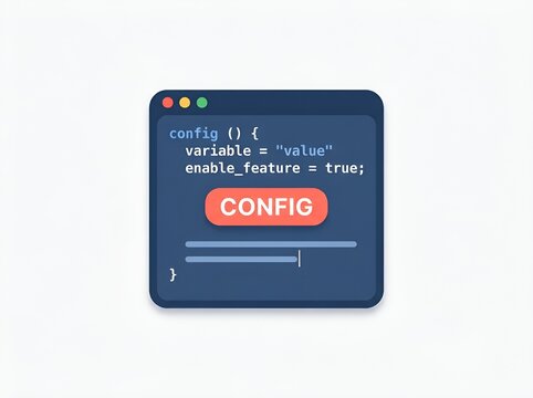 Programming code window with a config button displayed on a clean background for software development and website design concepts.