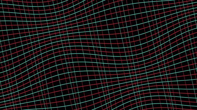 Abstract red and cyan wavy grid pattern looping background video mesh wave