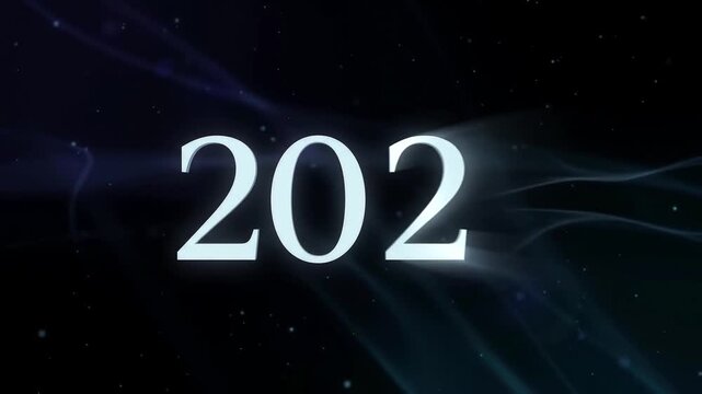 Elegant 2027 New Year Animation with Glowing White Numbers, Blue Light Trails and Floating Particles on Dark Background