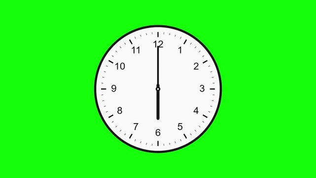 Analog wall clock face showing ten past three against a green screen time