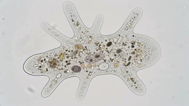 Microscopic View of Amoeba Proteus in Motion.