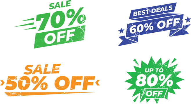Set of colorful sale promotion badges with discount percentage stamps