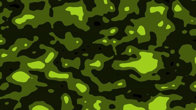 Abstract green camouflage shapes morphing and flowing in motion