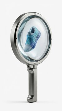 Virtual sizing loupe examining a shoe with modern design patterns