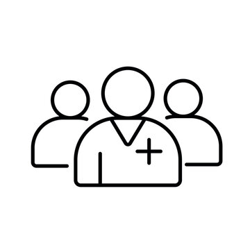 A vector icon representing medical staff coordination and healthcare teamwork, created in line style with editable stroke.