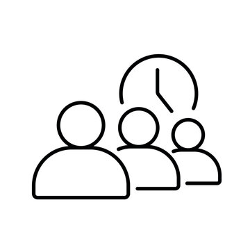 A vector icon representing a patient queue and waiting time in a clinic, created in line style with editable stroke.
