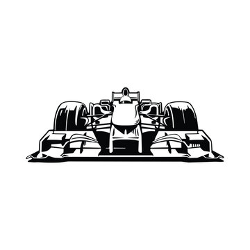Vector illustration of a racing car shown in a dynamic front view.