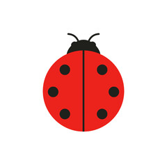 Red ladybug insect flat vector icon with black spots and symmetrical body design for nature education and garden themed graphics on transparent background layer. © Rubab