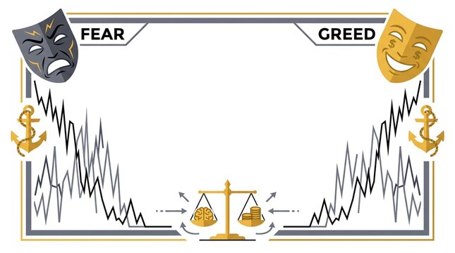 Fear and greed investment psychology vector frame template