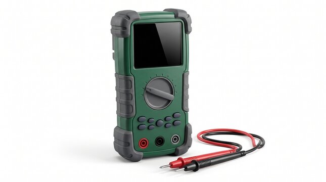 Digital Multimeter with Test Probes Isolated on White Background