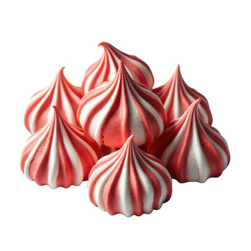 Red and white striped meringue kisses, isolated on transparent background