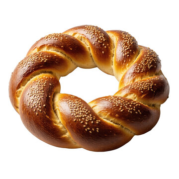 Braided bread wreath with sesame seeds, isolated on transparent background