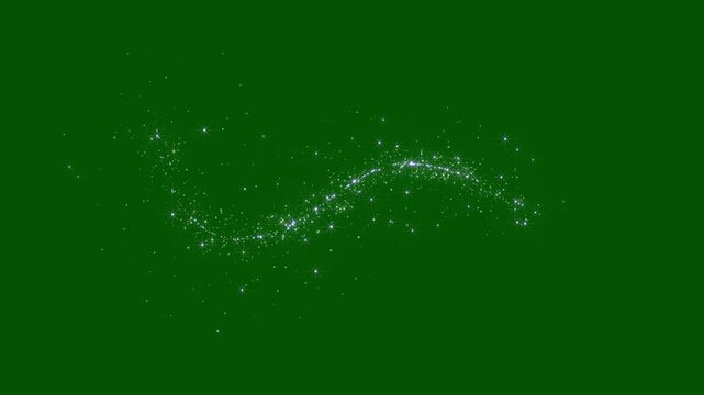 Glowing glitter star trail animation with twinkling magic dust on green screen, magic fairy dust trail with white glitter sparkle stars, particle magic line sparkling glitter star dust loop animation