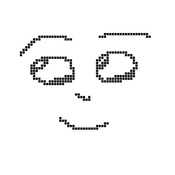 Simple pixelated smiley face icon on transparent background, retro pixel art character face for game desig