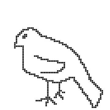 Simple pixelated bird icon on transparent background, retro pixel art animal character for game design