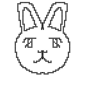 Simple pixelated bunny face icon on transparent background, retro pixel art animal illustration for game design and stickers
