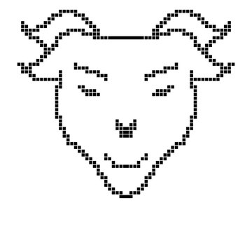 Simple pixelated horned creature face icon on transparent background, retro pixel art fantasy dragon illustration for game design