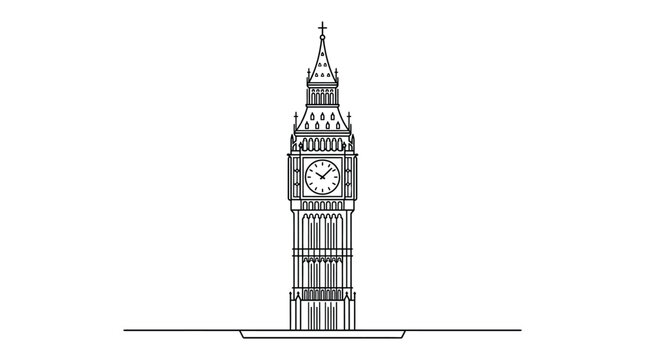 Detailed vector illustration of the iconic Big Ben clock tower in London, outline style