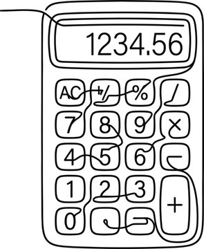 Continuous one line drawing of a simple digital calculator.