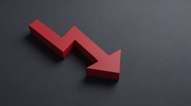 Red arrow representing inflation pressure within economy. Financial crisis recession. stock price increase falling, bankruptcy risk loss, chart graph statistic