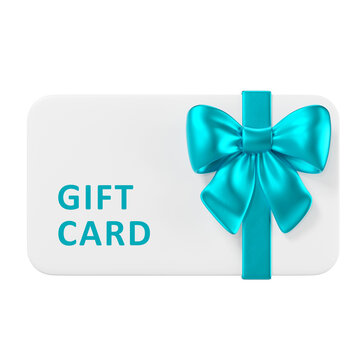 White gift card with turquoise ribbon bow. Premium branding for gifts, promotions, and ecommerce.
