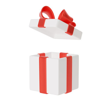 3d White gift box with red ribbon and bow. Premium branding for gifts, promotions, and ecommerce.
