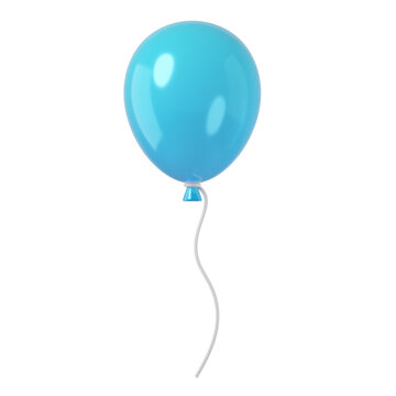 3d Blue balloon with white string. Glossy latex party decoration for celebrations, events, and festive birthday.
