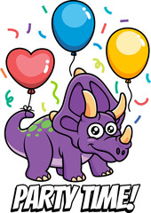 Cute animal Dinosaur Triceratops Dino Party cartoon illustration. Image of Balloon. © Fuadhasansy