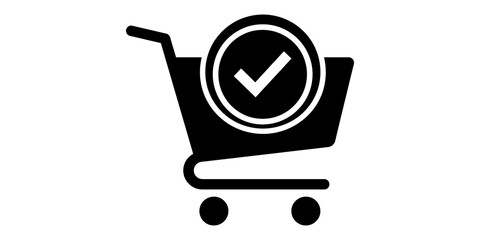 Shopping cart icon with checkmark symbol for order confirmation and checkout success. © gpt
