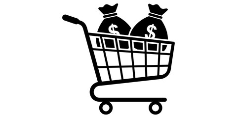 Shopping cart icon filled with money bags for financial retail and banking applications. © gpt