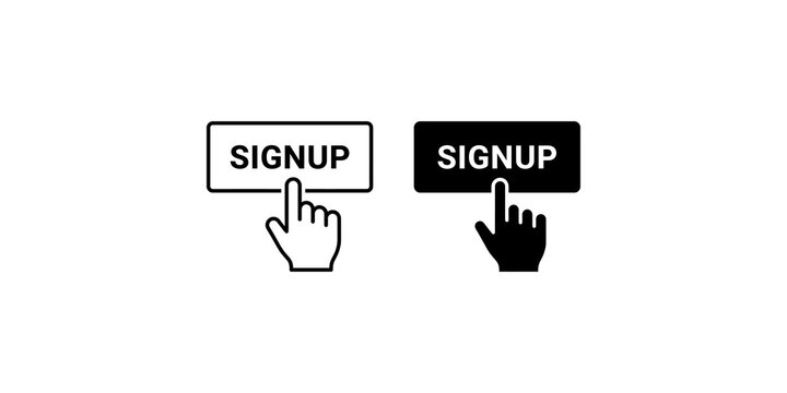 Signup buttons with cursor clicking on website interface for user registration.