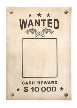 old wanted poster isolated on white