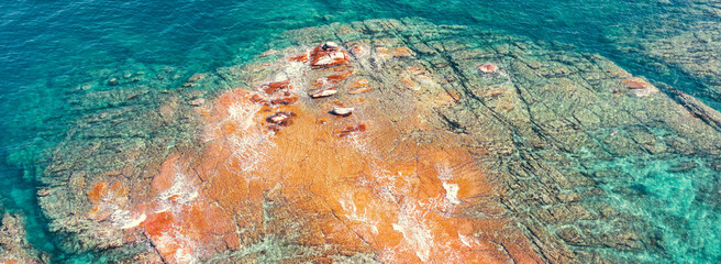 Seascape background. Drone view. Rocky seashore. Nature rocky background © vvvita