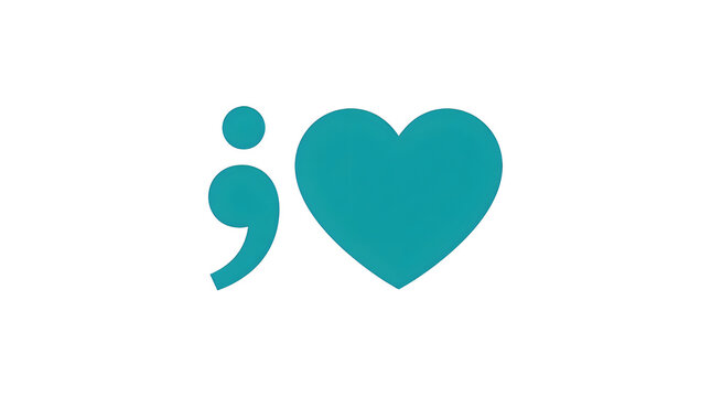 Giving Tuesday hope and care symbol illustration featuring a turquoise semicolon and heart icon, symbolizing life continuation, love, and support in charity and mental health awareness.