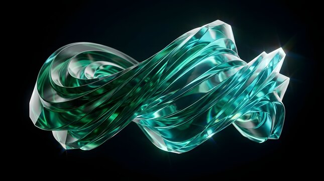 Intricate emerald green crystal twisted knot structure